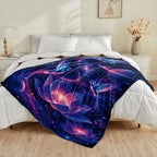 Aonana Hummingbird with Neon Flowers Flannel Throw Blanket