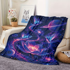 Aonana Hummingbird with Neon Flowers Flannel Throw Blanket