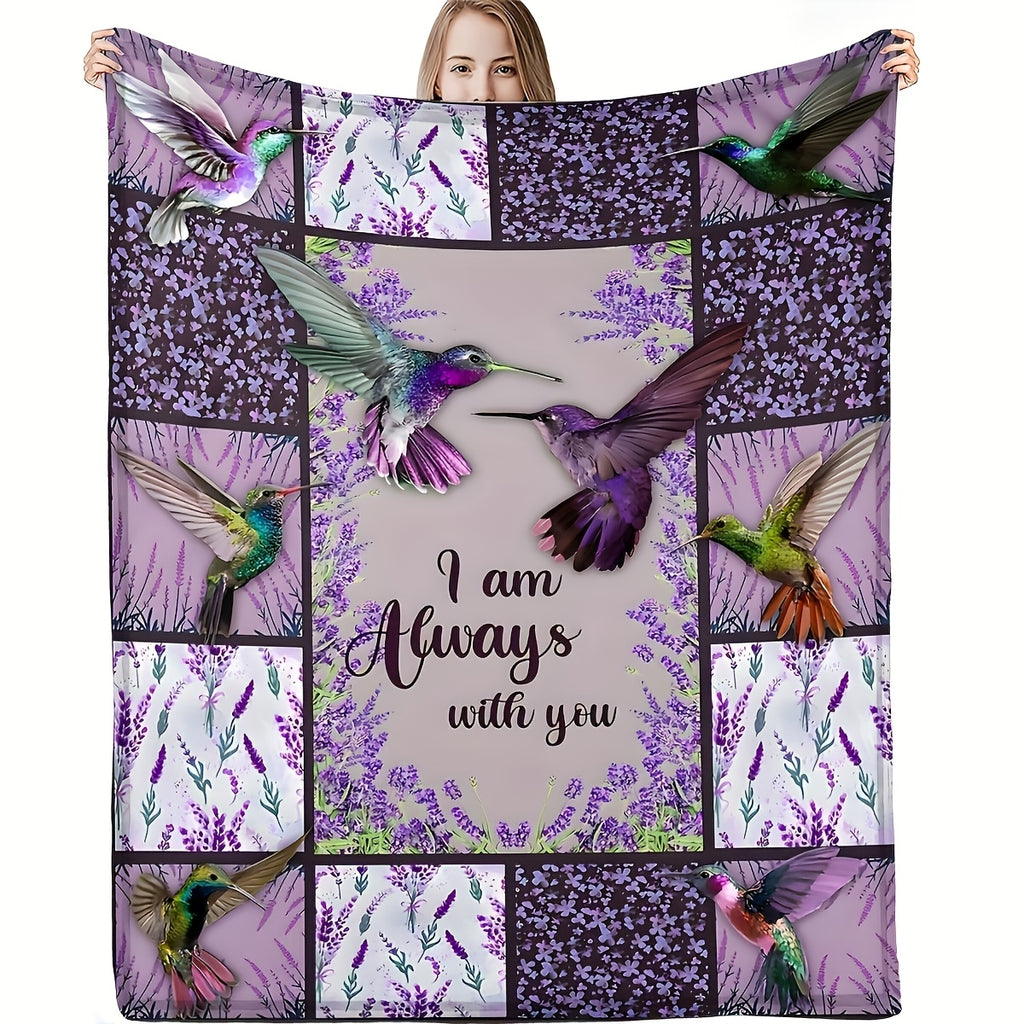 Aonana Hummingbird with Neon Flowers Flannel Throw Blanket