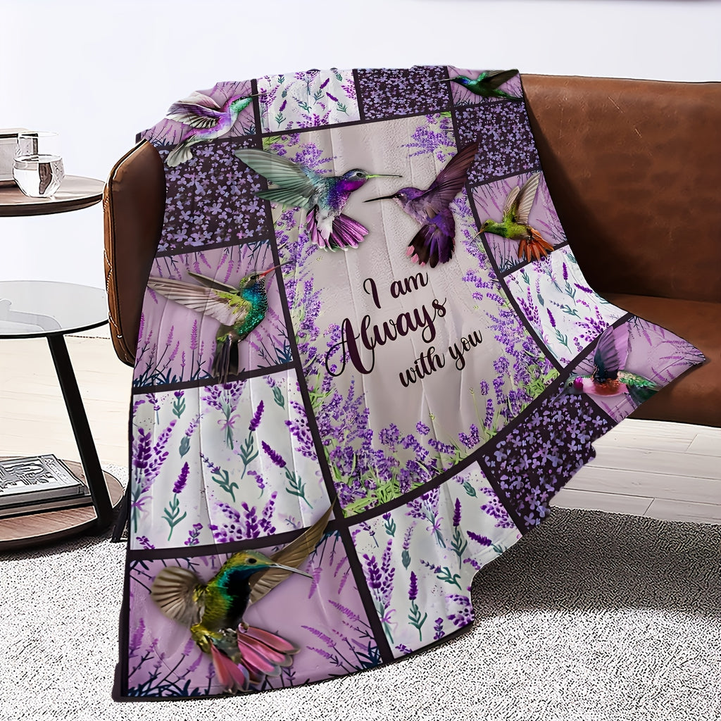 Aonana Hummingbird with Neon Flowers Flannel Throw Blanket