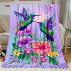 Aonana Hummingbird with Neon Flowers Flannel Throw Blanket