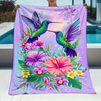 Aonana Hummingbird with Neon Flowers Flannel Throw Blanket