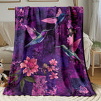 Aonana Hummingbird with Neon Flowers Flannel Throw Blanket