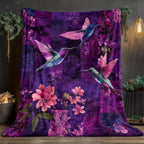 Aonana Hummingbird with Neon Flowers Flannel Throw Blanket