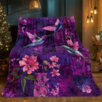 Aonana Hummingbird with Neon Flowers Flannel Throw Blanket
