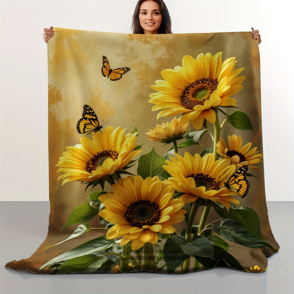 Aonana Secret Garden Sunflower Soft Cozy Flannel Throw Blanket