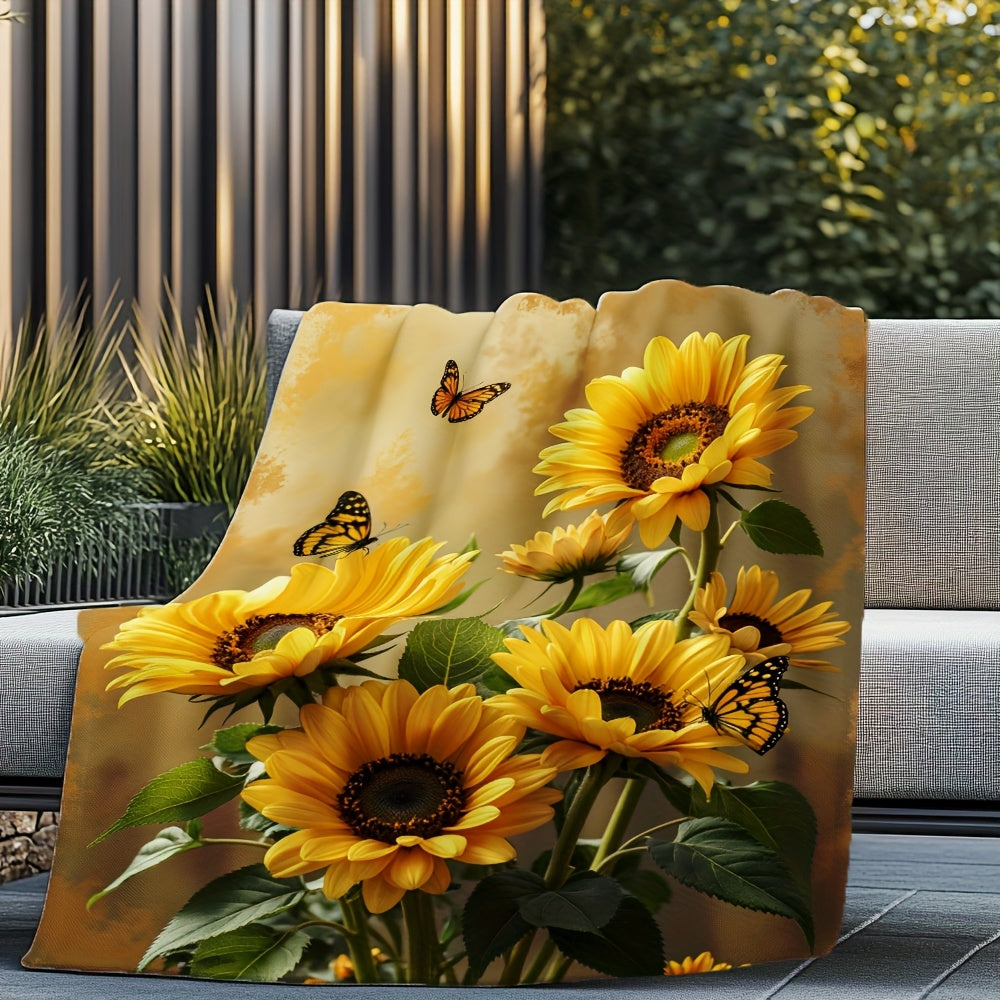 Aonana Secret Garden Sunflower Soft Cozy Flannel Throw Blanket