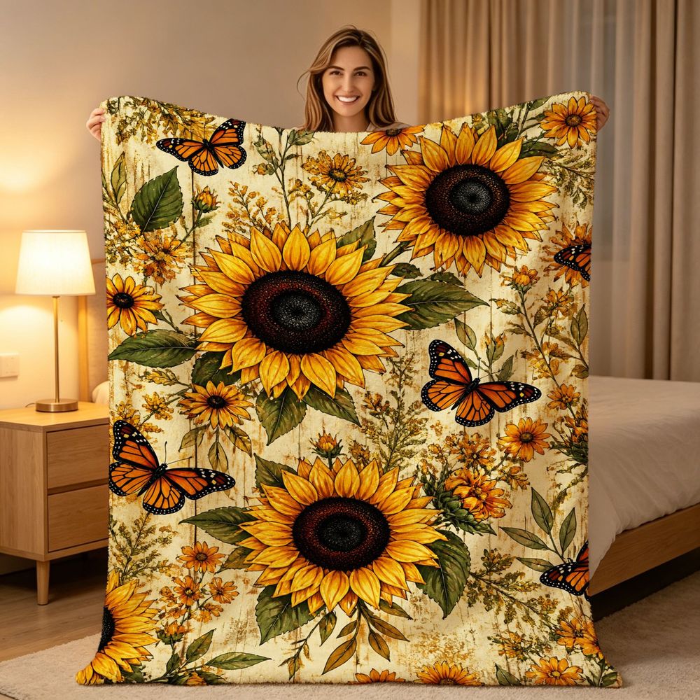 Aonana Secret Garden Sunflower Soft Cozy Flannel Throw Blanket