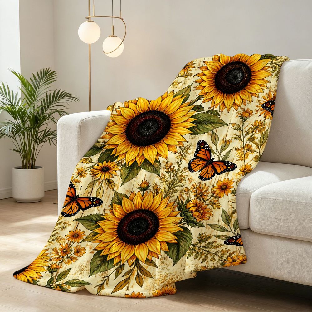Aonana Secret Garden Sunflower Soft Cozy Flannel Throw Blanket