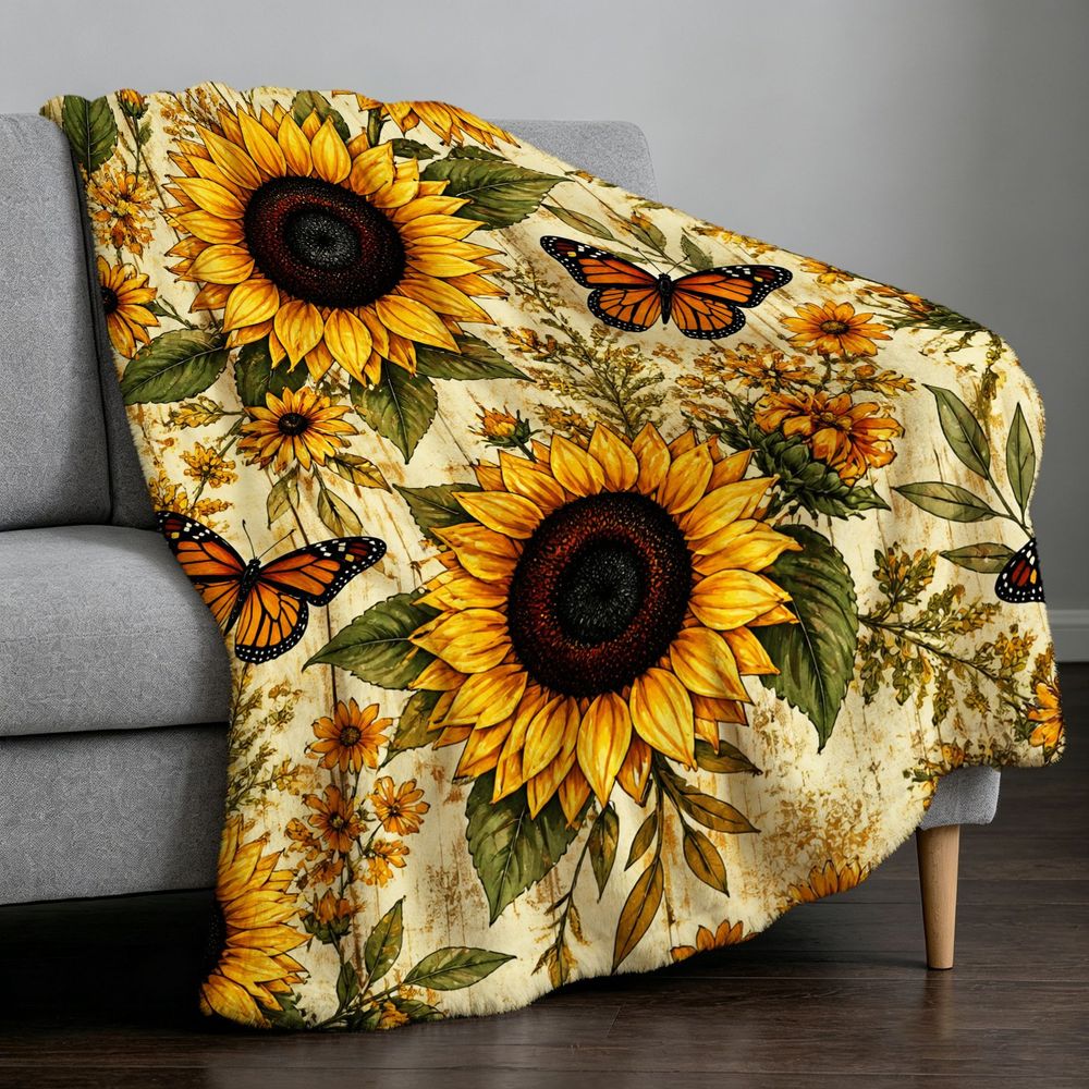 Aonana Secret Garden Sunflower Soft Cozy Flannel Throw Blanket
