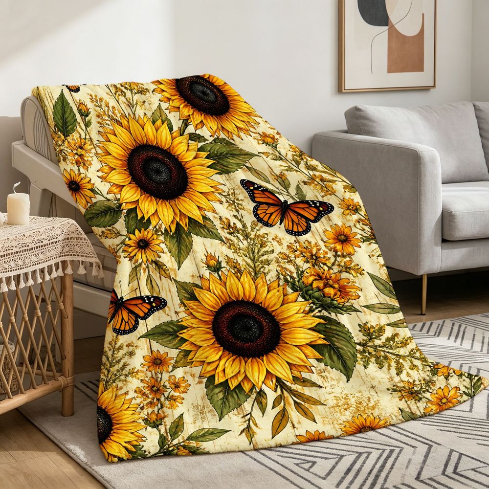Aonana Secret Garden Sunflower Soft Cozy Flannel Throw Blanket
