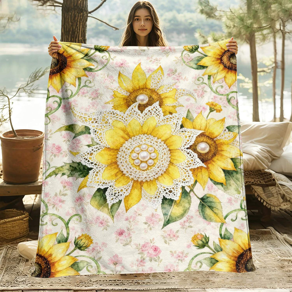 Aonana Secret Garden Sunflower Soft Cozy Flannel Throw Blanket