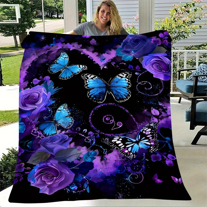 Aonana Secret Garden Butterfly & Floral Soft Cozy Flannel Throw Blanket
