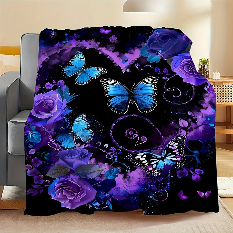 Aonana Secret Garden Butterfly & Floral Soft Cozy Flannel Throw Blanket
