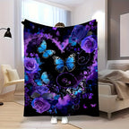 Aonana Secret Garden Butterfly & Floral Soft Cozy Flannel Throw Blanket
