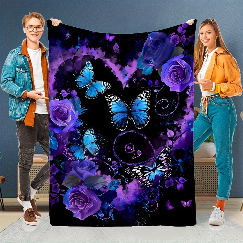 Aonana Secret Garden Butterfly & Floral Soft Cozy Flannel Throw Blanket