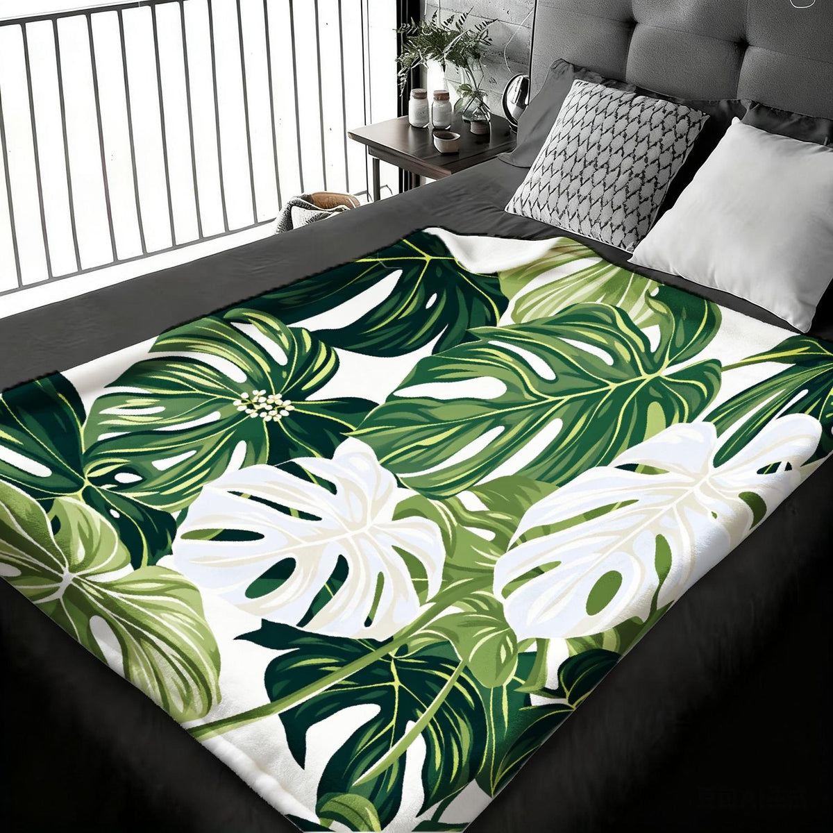 Aonana Secret Garden Tropical Plant Leaf Cozy Flannel Throw Blanket