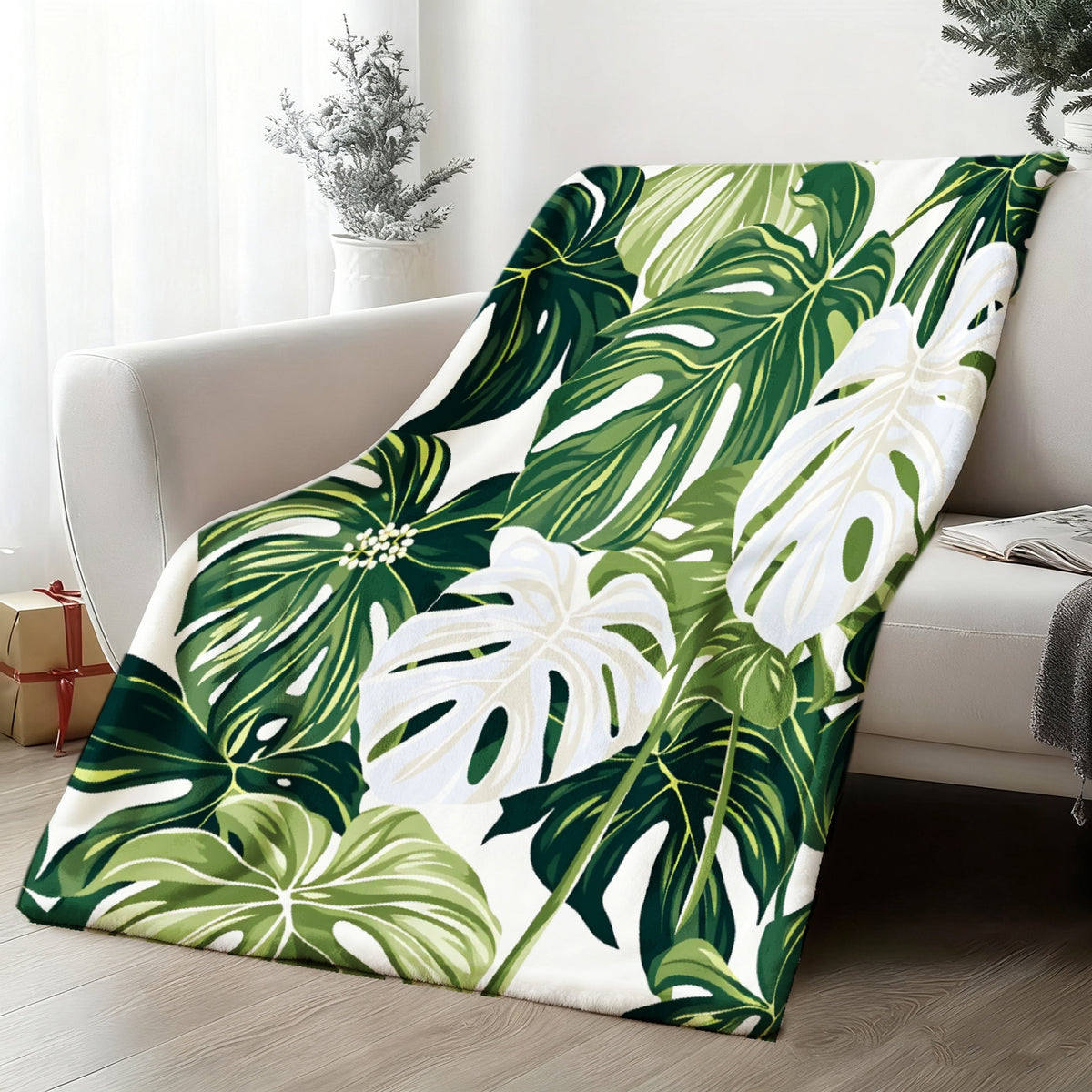 Aonana Secret Garden Tropical Plant Leaf Cozy Flannel Throw Blanket