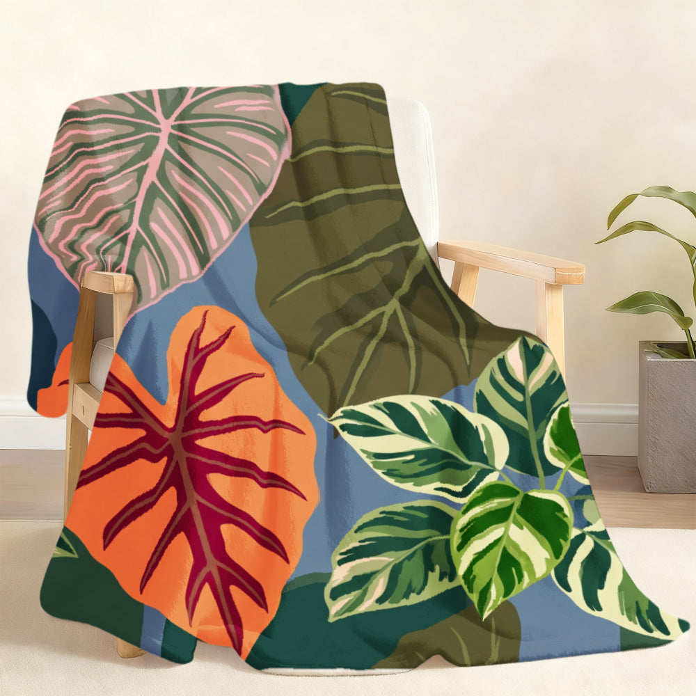 Aonana Secret Garden Tropical Plant Leaf Cozy Flannel Throw Blanket