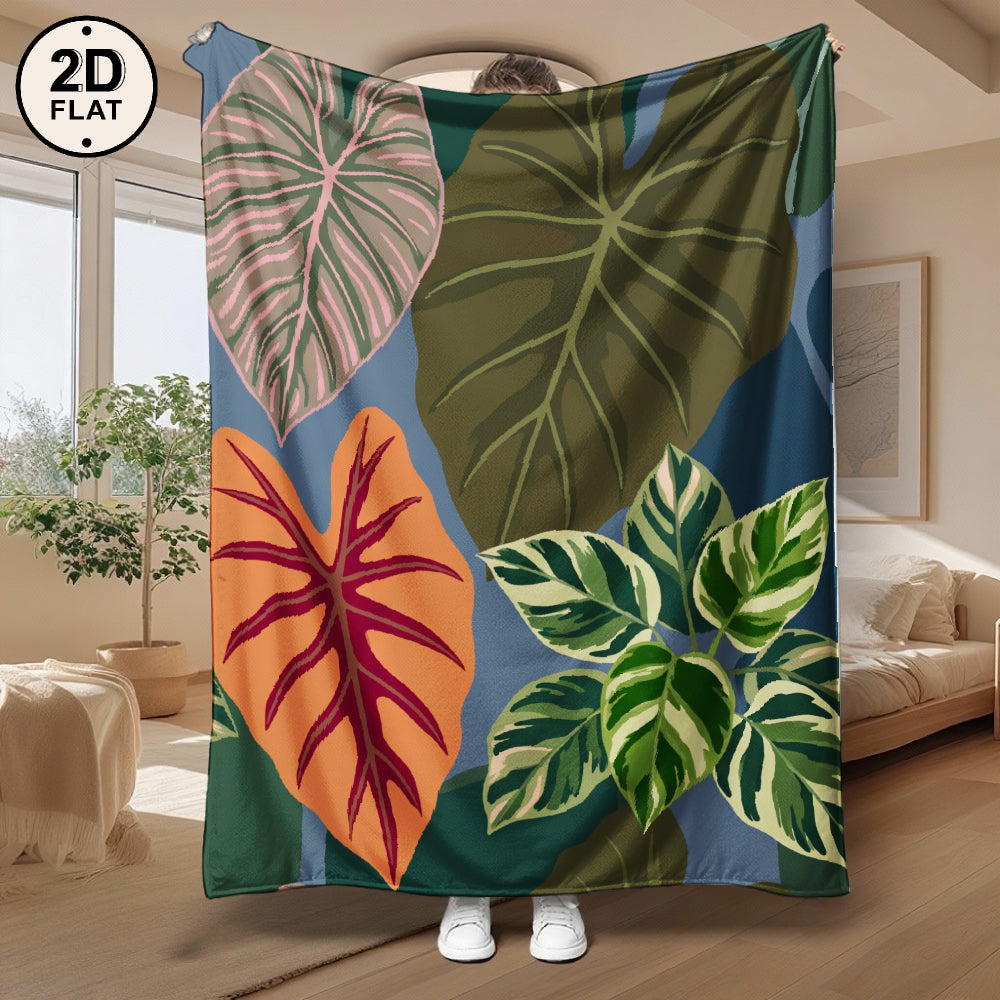 Aonana Secret Garden Tropical Plant Leaf Cozy Flannel Throw Blanket