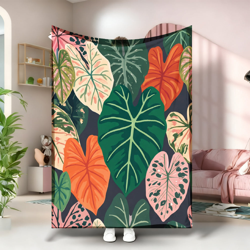 Aonana Secret Garden Tropical Plant Leaf Cozy Flannel Throw Blanket