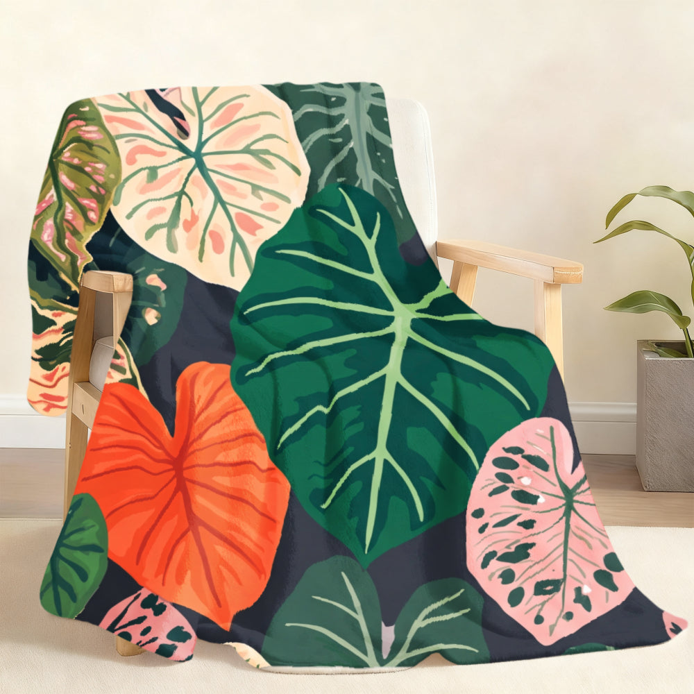 Aonana Secret Garden Tropical Plant Leaf Cozy Flannel Throw Blanket