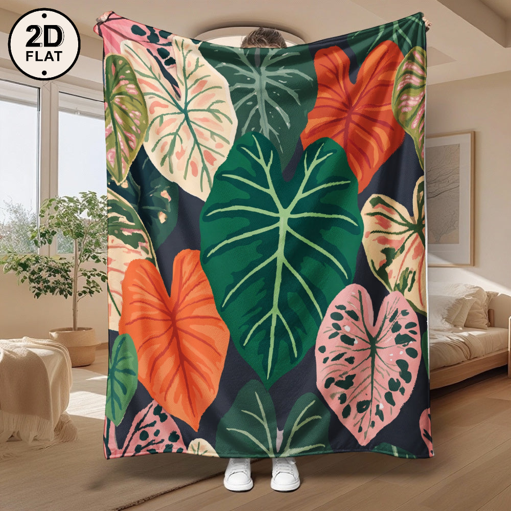 Aonana Secret Garden Tropical Plant Leaf Cozy Flannel Throw Blanket