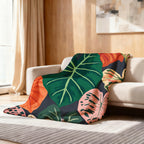 Aonana Secret Garden Tropical Plant Leaf Cozy Flannel Throw Blanket