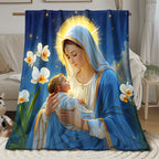 Aonana Virgin Mary & Baby Jesus Flannel Throw Blanket