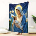 Aonana Virgin Mary & Baby Jesus Flannel Throw Blanket