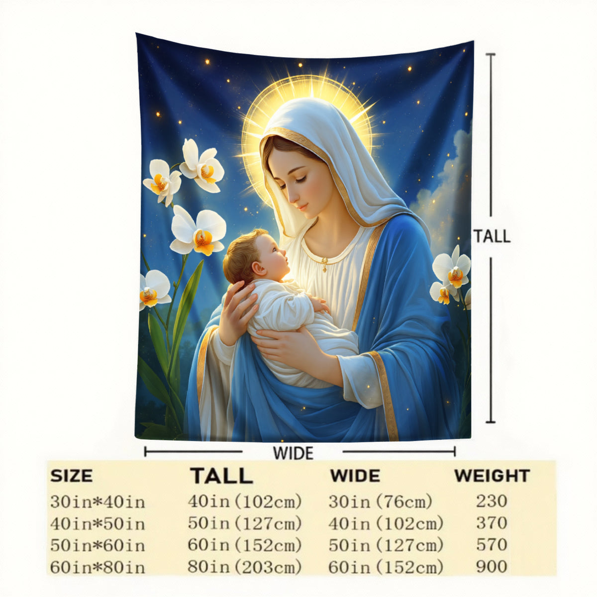 Aonana Virgin Mary & Baby Jesus Flannel Throw Blanket
