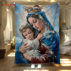 Aonana Virgin Mary & Baby Jesus Flannel Throw Blanket