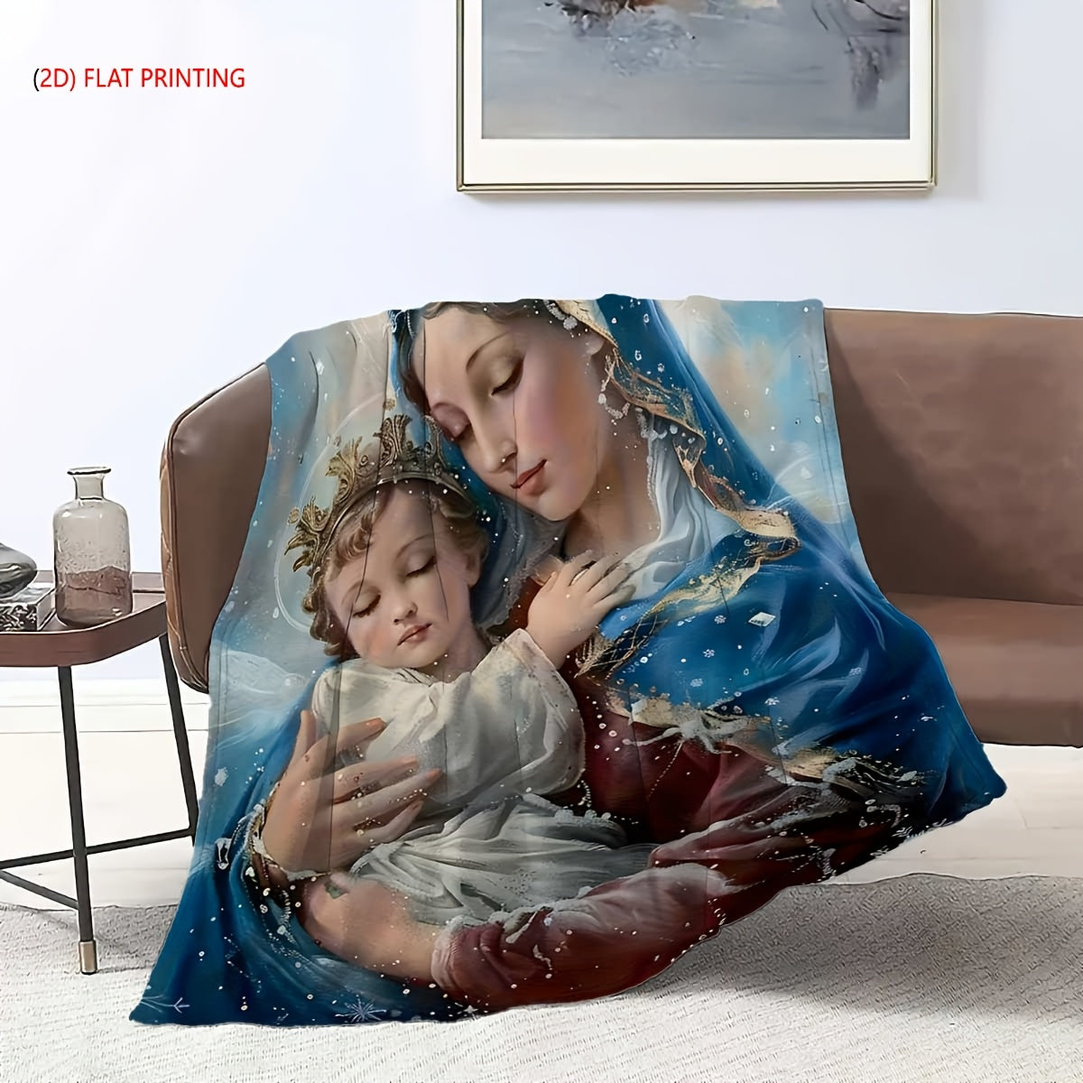 Aonana Virgin Mary & Baby Jesus Flannel Throw Blanket