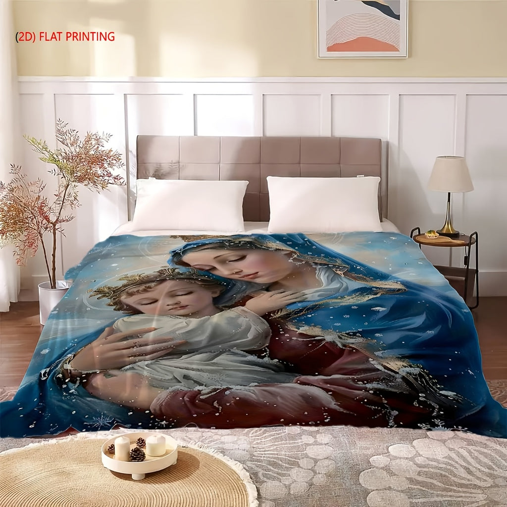 Aonana Virgin Mary & Baby Jesus Flannel Throw Blanket