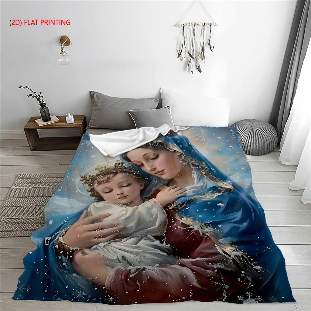 Aonana Virgin Mary & Baby Jesus Flannel Throw Blanket