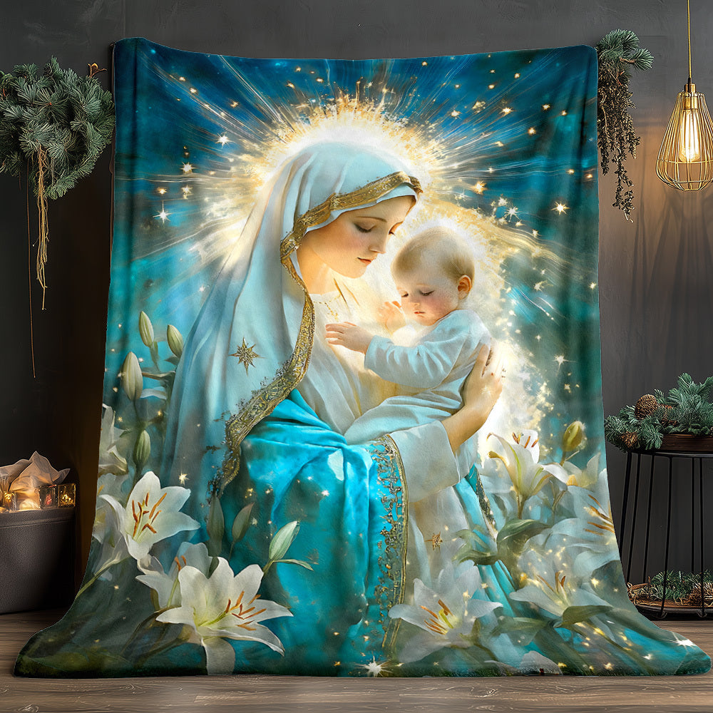 Aonana Virgin Mary & Baby Jesus Flannel Throw Blanket