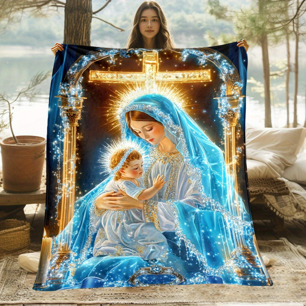 Aonana Virgin Mary & Baby Jesus Flannel Throw Blanket