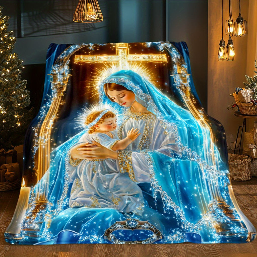 Aonana Virgin Mary & Baby Jesus Flannel Throw Blanket