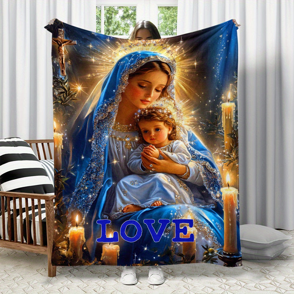 Aonana Virgin Mary & Baby Jesus Flannel Throw Blanket
