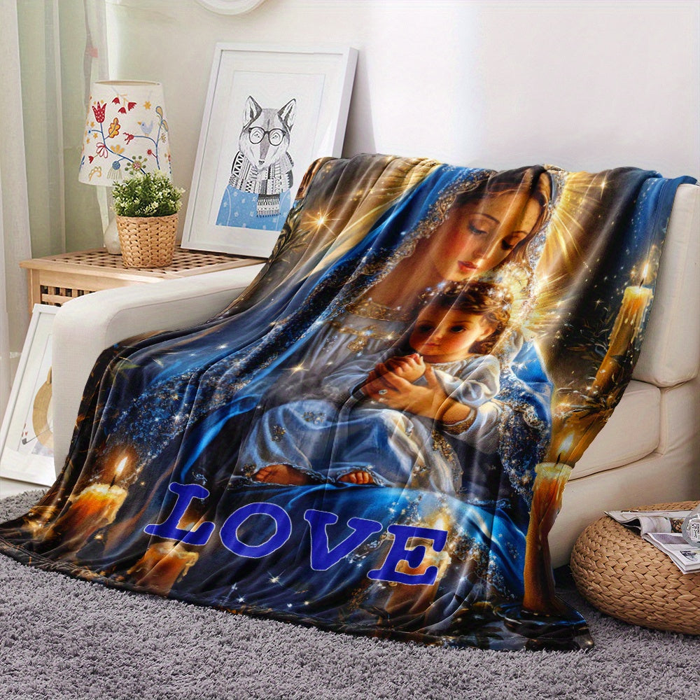 Aonana Virgin Mary & Baby Jesus Flannel Throw Blanket