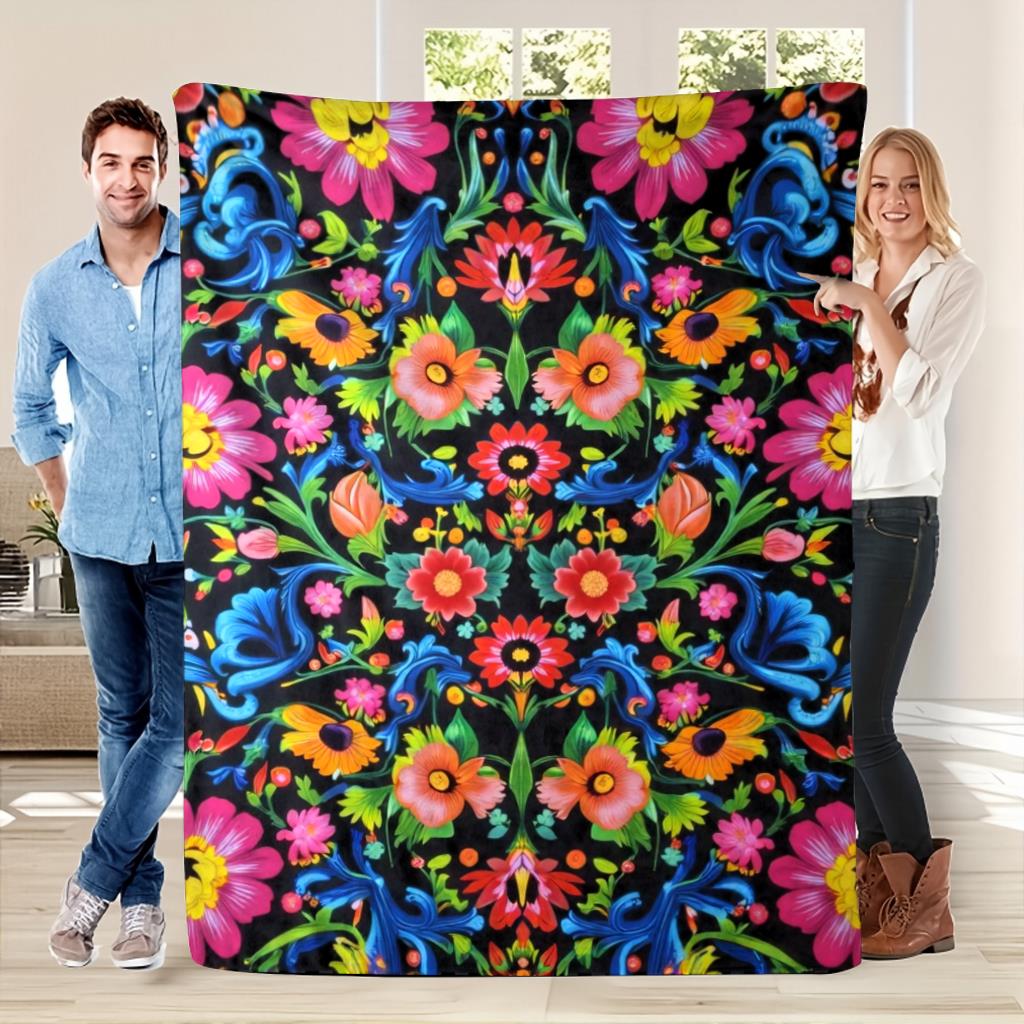 Aonana Secret Garden Flowers Soft Cozy Flannel Throw Blanket