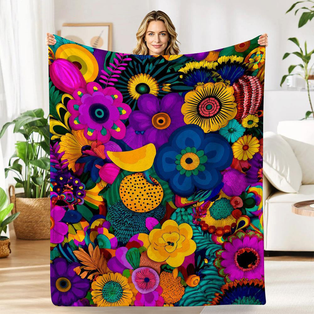 Aonana Secret Garden Flowers Soft Cozy Flannel Throw Blanket