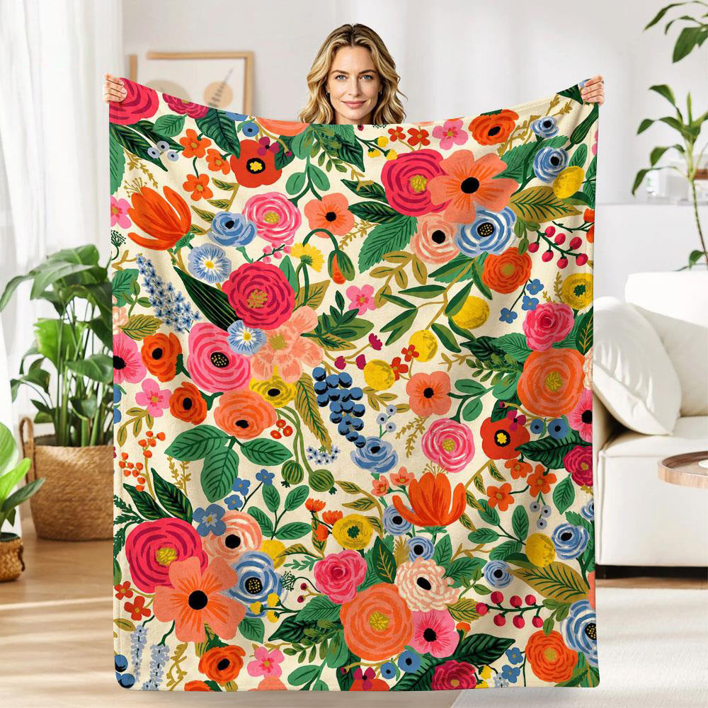 Aonana Secret Garden Flowers Soft Cozy Flannel Throw Blanket