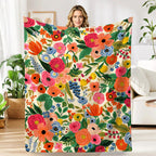 Aonana Secret Garden Flowers Soft Cozy Flannel Throw Blanket
