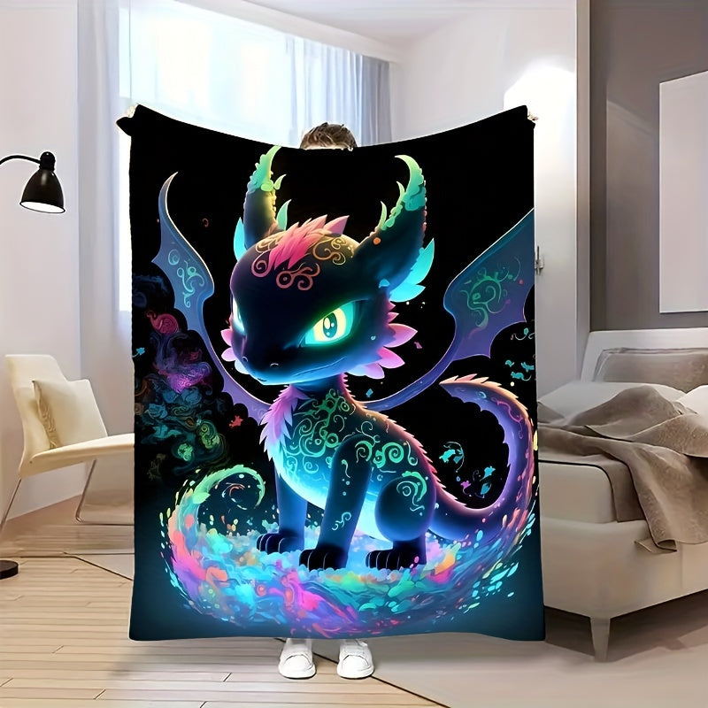 Aonana Luminous Dragon Print Cozy Flannel Throw Blanket