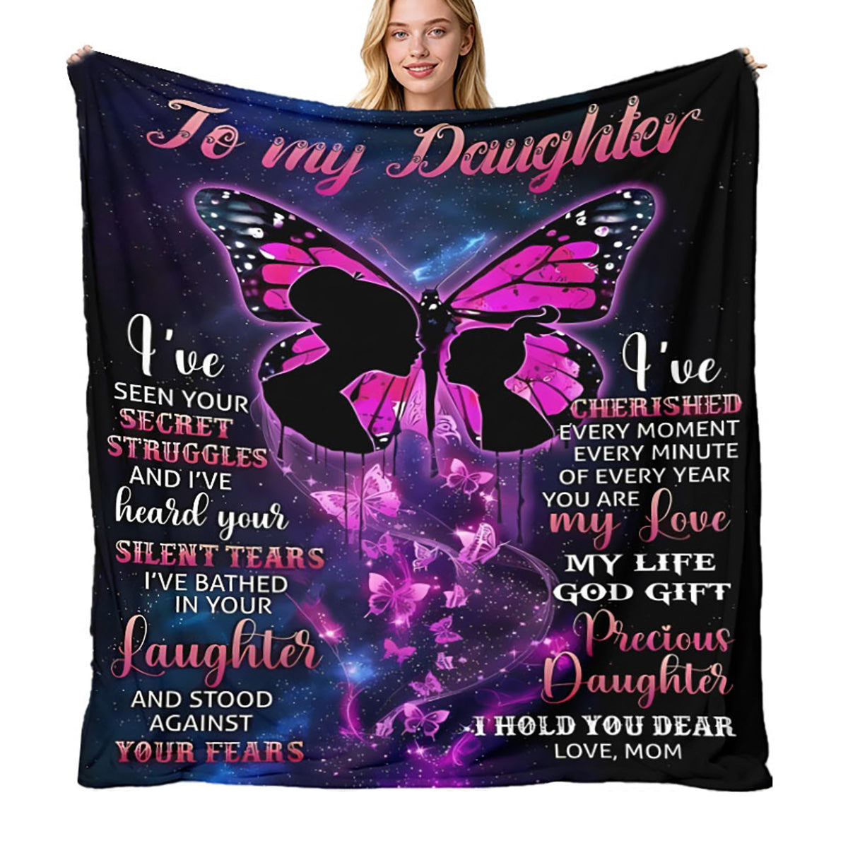 Aonana "To My Daughter" Pink Butterfly Flannel Throw Blanket