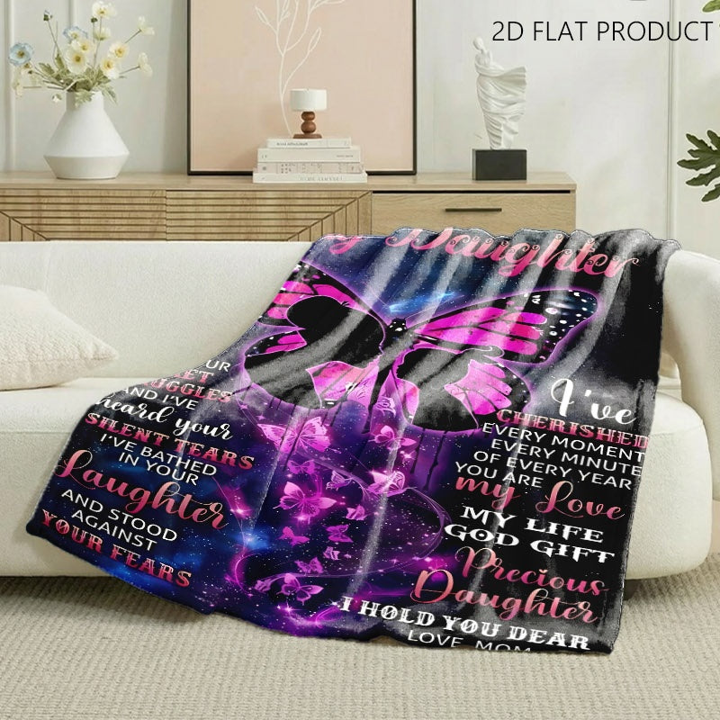 Aonana "To My Daughter" Pink Butterfly Flannel Throw Blanket