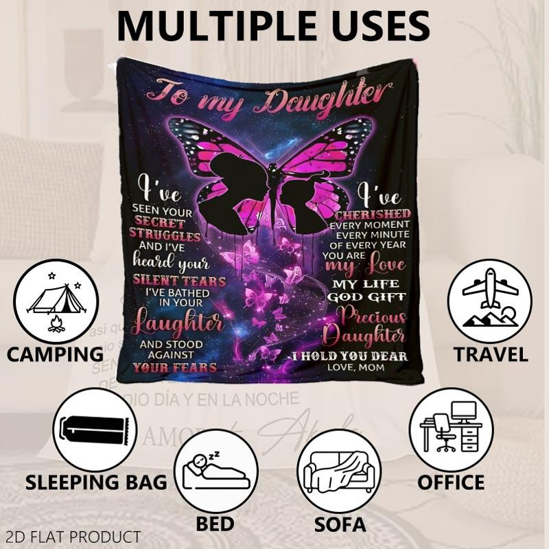 Aonana "To My Daughter" Pink Butterfly Flannel Throw Blanket