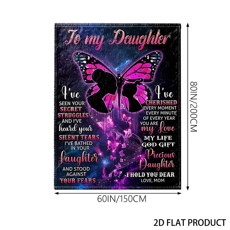 Aonana "To My Daughter" Pink Butterfly Flannel Throw Blanket