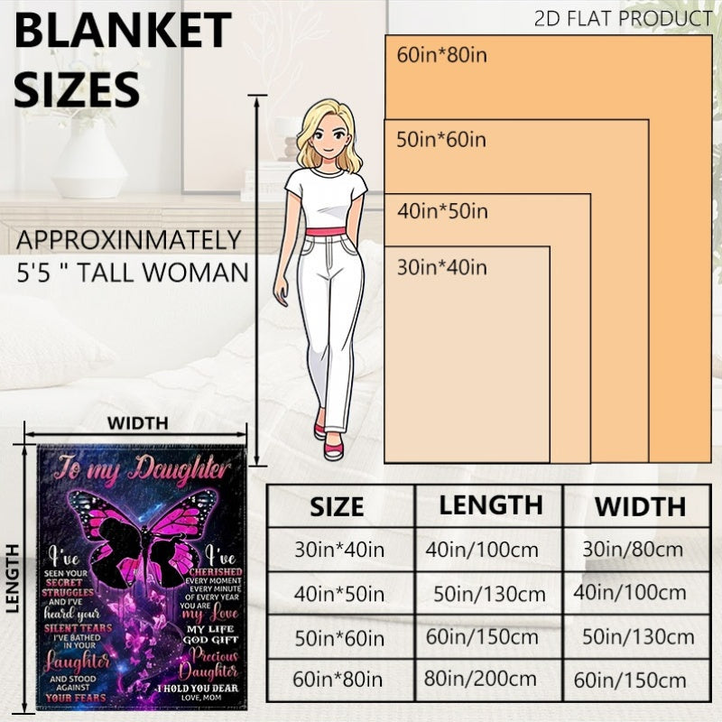 Aonana "To My Daughter" Pink Butterfly Flannel Throw Blanket